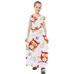 Seamless Pattern Vector Owl Cartoon With Bugs Kids  Short Sleeve Maxi Dress