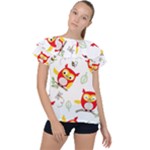 Seamless Pattern Vector Owl Cartoon With Bugs Ruffle Collar Chiffon Blouse