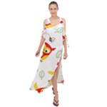 Seamless Pattern Vector Owl Cartoon With Bugs Maxi Chiffon Cover Up Dress