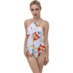 Seamless Pattern Vector Owl Cartoon With Bugs Go with the Flow One Piece Swimsuit
