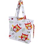 Seamless Pattern Vector Owl Cartoon With Bugs Drawstring Tote Bag
