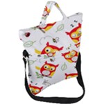 Seamless Pattern Vector Owl Cartoon With Bugs Fold Over Handle Tote Bag