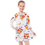 Seamless Pattern Vector Owl Cartoon With Bugs Kids  Quarter Sleeve Shirt Dress