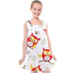 Seamless Pattern Vector Owl Cartoon With Bugs Kids  Cross Back Dress