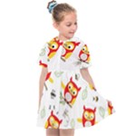Seamless Pattern Vector Owl Cartoon With Bugs Kids  Sailor Dress