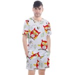 Seamless Pattern Vector Owl Cartoon With Bugs Men s Mesh T-Shirt and Shorts Set