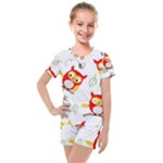 Seamless Pattern Vector Owl Cartoon With Bugs Kids  Mesh T-Shirt and Shorts Set