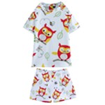 Seamless Pattern Vector Owl Cartoon With Bugs Kids  Swim T-Shirt and Shorts Set