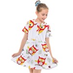 Seamless Pattern Vector Owl Cartoon With Bugs Kids  Short Sleeve Shirt Dress