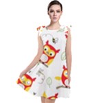 Seamless Pattern Vector Owl Cartoon With Bugs Tie Up Tunic Dress