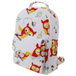 Seamless Pattern Vector Owl Cartoon With Bugs Flap Pocket Backpack (Small)