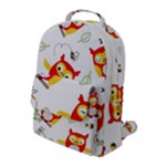 Seamless Pattern Vector Owl Cartoon With Bugs Flap Pocket Backpack (Large)
