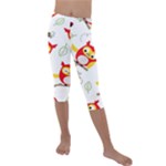 Seamless Pattern Vector Owl Cartoon With Bugs Kids  Lightweight Velour Capri Leggings 