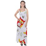 Seamless Pattern Vector Owl Cartoon With Bugs Sleeveless Velour Maxi Dress
