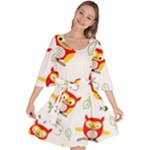 Seamless Pattern Vector Owl Cartoon With Bugs Velour Kimono Dress