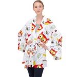 Seamless Pattern Vector Owl Cartoon With Bugs Long Sleeve Velvet Kimono 