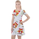 Seamless Pattern Vector Owl Cartoon With Bugs Cap Sleeve Velour Dress 