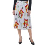 Seamless Pattern Vector Owl Cartoon With Bugs Classic Velour Midi Skirt 