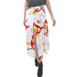 Seamless Pattern Vector Owl Cartoon With Bugs Velour Split Maxi Skirt