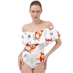 Seamless Pattern Vector Owl Cartoon With Bugs Off Shoulder Velour Bodysuit 