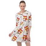 Seamless Pattern Vector Owl Cartoon With Bugs Mini Skater Shirt Dress