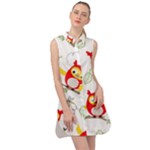 Seamless Pattern Vector Owl Cartoon With Bugs Sleeveless Shirt Dress