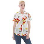 Seamless Pattern Vector Owl Cartoon With Bugs Women s Short Sleeve Pocket Shirt