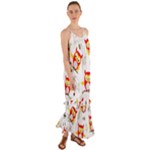 Seamless Pattern Vector Owl Cartoon With Bugs Cami Maxi Ruffle Chiffon Dress