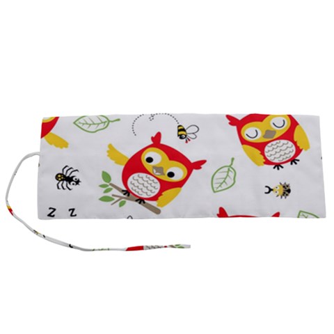Seamless Pattern Vector Owl Cartoon With Bugs Roll Up Canvas Pencil Holder (S) from ArtsNow.com