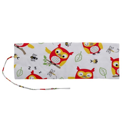 Seamless Pattern Vector Owl Cartoon With Bugs Roll Up Canvas Pencil Holder (M) from ArtsNow.com