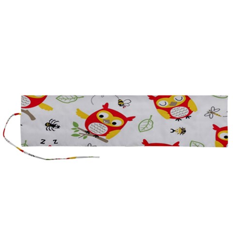 Seamless Pattern Vector Owl Cartoon With Bugs Roll Up Canvas Pencil Holder (L) from ArtsNow.com