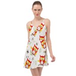 Seamless Pattern Vector Owl Cartoon With Bugs Summer Time Chiffon Dress