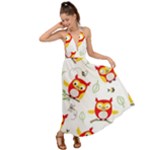 Seamless Pattern Vector Owl Cartoon With Bugs Backless Maxi Beach Dress