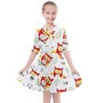 Seamless Pattern Vector Owl Cartoon With Bugs Kids  All Frills Chiffon Dress