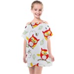 Seamless Pattern Vector Owl Cartoon With Bugs Kids  One Piece Chiffon Dress