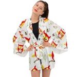 Seamless Pattern Vector Owl Cartoon With Bugs Long Sleeve Kimono