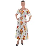 Seamless Pattern Vector Owl Cartoon With Bugs Shoulder Straps Boho Maxi Dress 