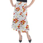 Seamless Pattern Vector Owl Cartoon With Bugs Midi Mermaid Skirt