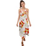 Seamless Pattern Vector Owl Cartoon With Bugs Halter Tie Back Dress 