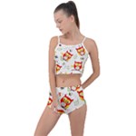 Seamless Pattern Vector Owl Cartoon With Bugs Summer Cropped Co-Ord Set