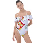Seamless Pattern Vector Owl Cartoon With Bugs Frill Detail One Piece Swimsuit