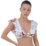 Seamless Pattern Vector Owl Cartoon With Bugs Plunge Frill Sleeve Bikini Top
