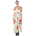 Seamless Pattern Vector Owl Cartoon With Bugs Button Up Maxi Dress