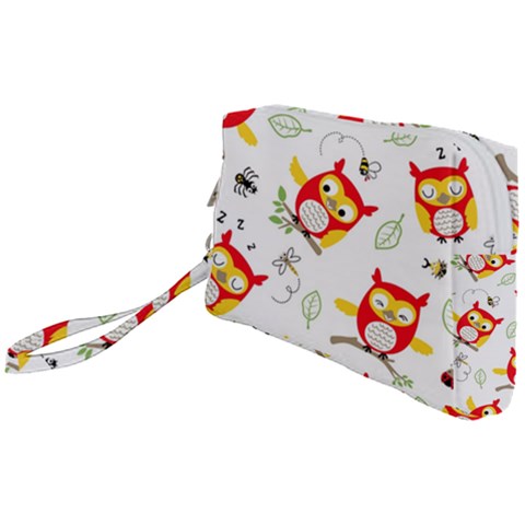 Seamless Pattern Vector Owl Cartoon With Bugs Wristlet Pouch Bag (Small) from ArtsNow.com