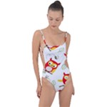 Seamless Pattern Vector Owl Cartoon With Bugs Tie Strap One Piece Swimsuit