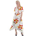Seamless Pattern Vector Owl Cartoon With Bugs Cross Front Sharkbite Hem Maxi Dress
