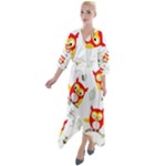 Seamless Pattern Vector Owl Cartoon With Bugs Quarter Sleeve Wrap Front Maxi Dress