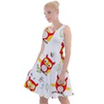 Seamless Pattern Vector Owl Cartoon With Bugs Knee Length Skater Dress