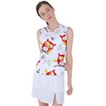 Seamless Pattern Vector Owl Cartoon With Bugs Women s Sleeveless Sports Top