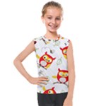 Seamless Pattern Vector Owl Cartoon With Bugs Kids  Mesh Tank Top